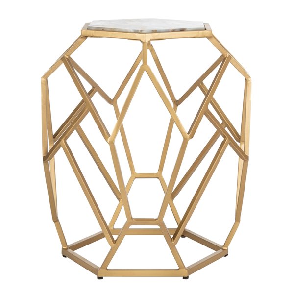 Safavieh Ava Geometric Accent Table - Agate Table Top and Gold Finish