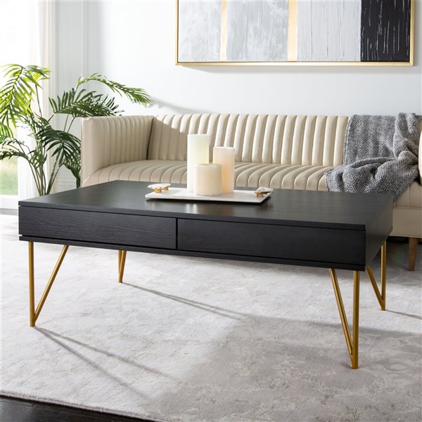 Safavieh Pine Two Drawer Rectangular Coffee Table - Black