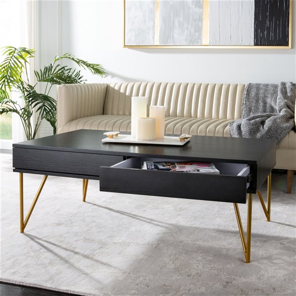 Safavieh Pine Two Drawer Rectangular Coffee Table - Black