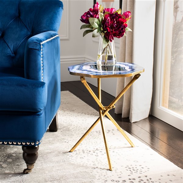 Safavieh Celeste Faux Agate Side Table - Multi Blue & Purple Table Top with Gold Finish