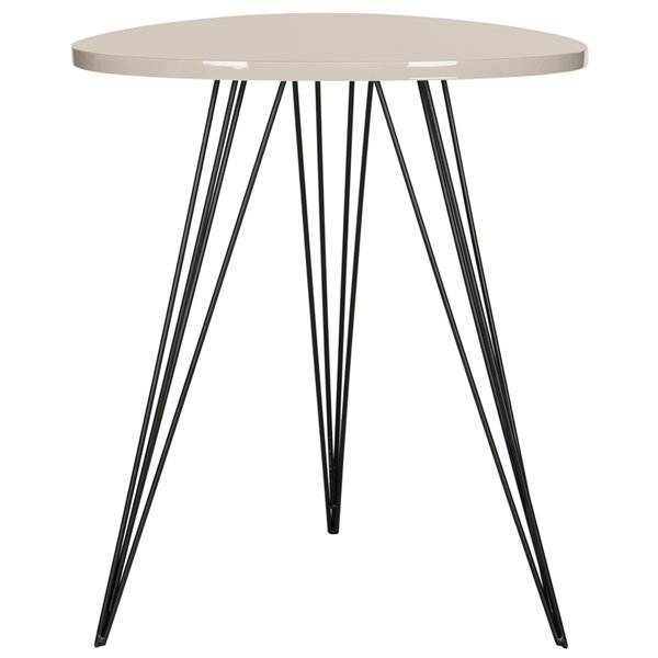 Safavieh Wolcott Side Table with Taupe Lacquer Top and Black Iron Legs