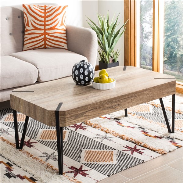 Safavieh Liann Rustic Midcentury Wood Top Rectangular Coffee Table - Natural