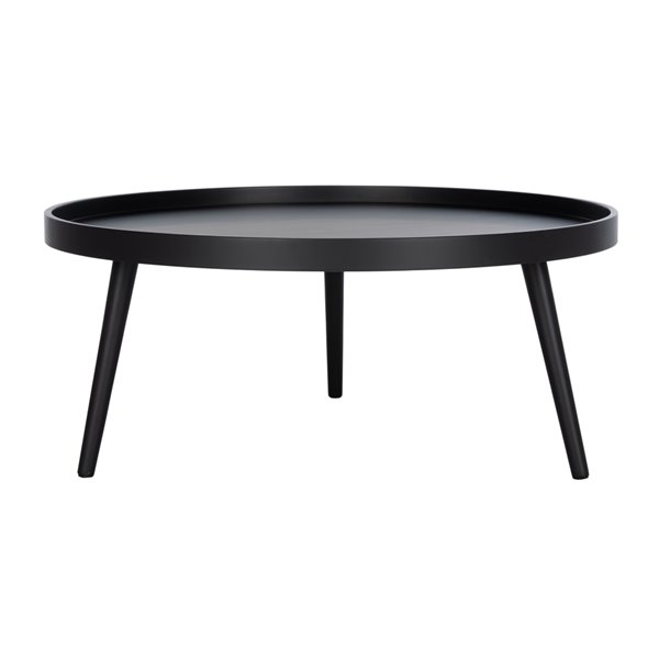 Black Wood Tray Top Coffee Table, Black Round Coffee Table