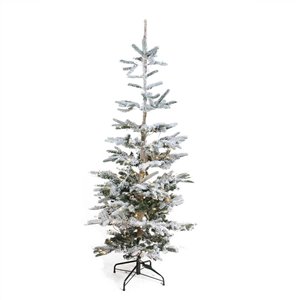 Northlight Pre-Lit Noble Fir Flocked Artificial Christmas Tree -Warm Clear Lights - 9-ft