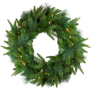 Northlight Pre-Lit Mixed Rose Mary Emerald Angel Pine Artificial Xmas Wreath - 30-in
