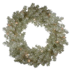 Northlight Pre-Lit Metallic Champagne Artificial Tinsel Xmas Wreath - 24-in