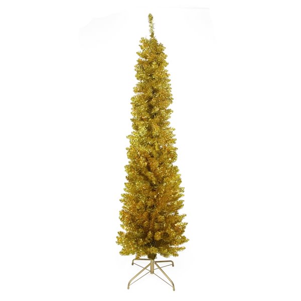 Northlight Pre-Lit Gold Tinsel Pencil Artificial Christmas Tree - Clear Lights - 6-ft