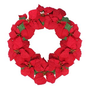 Northlight Red Artificial Poinsettia Flower Christmas Wreath - Unlit - 24-in