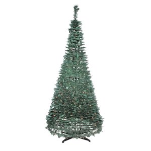 Northlight Pre-Lit Slim Green Holly Leaf Pop-Up Artificial Christmas Tree - 6-ft
