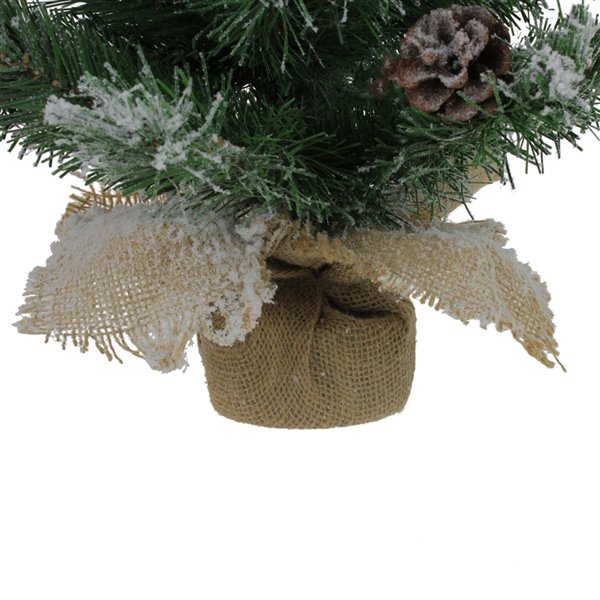 Northlight Flocked Pine Artificial Christmas Tree in Burlap Base - Unlit - 24-in