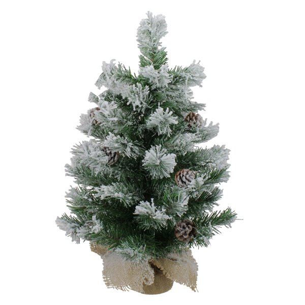 Northlight Flocked Pine Artificial Christmas Tree in Burlap Base - Unlit - 24-in