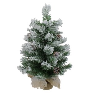 Northlight Flocked Pine Artificial Christmas Tree in Burlap Base - Unlit - 24-in