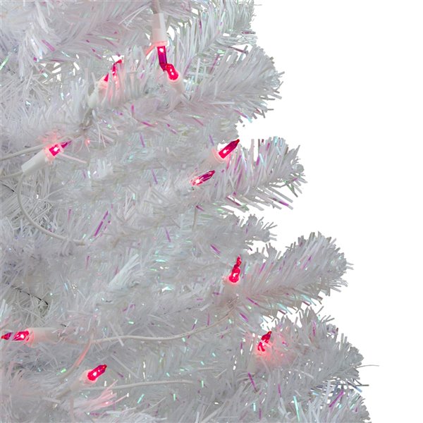 Northlight Pre-Lit White Iridescent Pine Slim Artificial Christmas Tree - Pink Lights - 3-ft