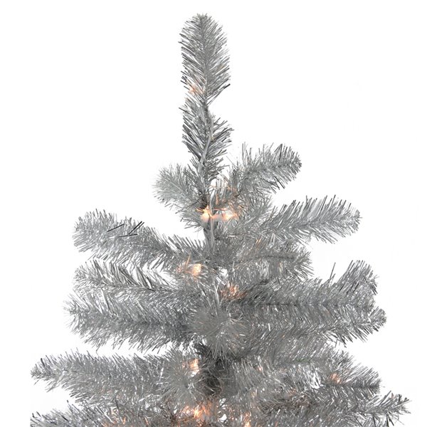 Northlight Pre-Lit Full Silver Metallic Tinsel Artificial Christmas Tree - Incandescent Clear Lights -6.5-ft