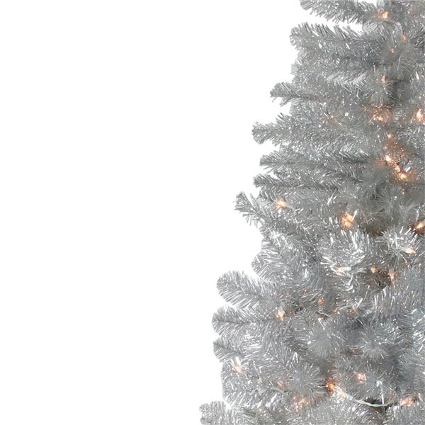 Northlight Pre-Lit Full Silver Metallic Tinsel Artificial Christmas Tree - Incandescent Clear Lights -6.5-ft