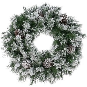Northlight Green and Brown Flocked Angel Pine with Pine Cones Artificial Xmas Wreath - 24-in