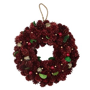 Northlight Red and Gold Pine Cone Artificial Christmas Wreath - 9.5-in - Unlit