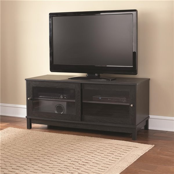 Ameriwood Home TV Stand with Sliding Glass Doors for TVs - 49.63-in x 19.69-in x 21.94-in - Black Oak