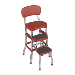 Cosco Stylaire Retro Chair and Step Stool with Sliding Steps - 3-Step - Steel - Red