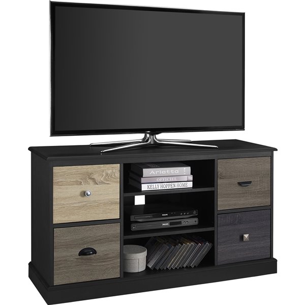 Ameriwood Home Mercer TV Console with Multicoloured Door Fronts for TVs - 47.5-in x 15.7-in x 25-in - Black