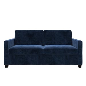 Dorel Signature Casey Velvet Sleeper Sofa with Memory Foam Mattress - Queen - Blue