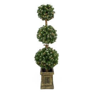 Triple Ball Artificial Topiary Tree in Decorative Pot - Pre-Lit - 4.5' - Froster