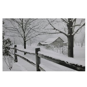 Northlight Snowfall Country Rustic Farmhouse Canvas Wall Art - Fiber Optic Lighted - 15.75-in x 11.75-in