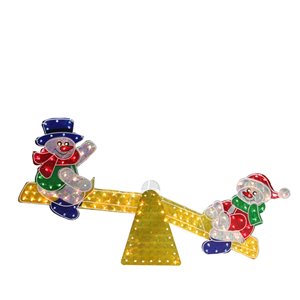 Northlight Lighted Holographic Snowmen on See Saw Outdoor Decor - 48-in - Yellow and Red
