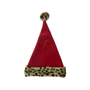 Northlight Leopard Cuffed Unisex Adult Christmas Santa Hat - 17-in - Red and Brown