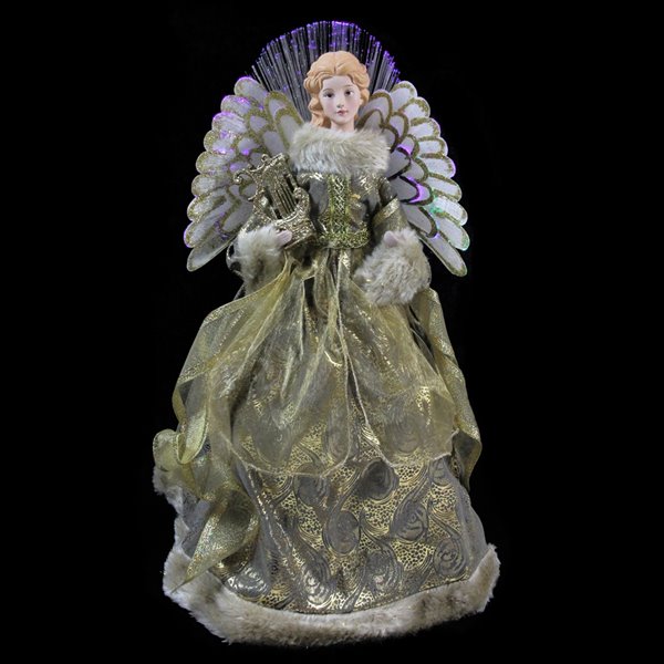 Northlight Lighted Angel in Gown with Harp Christmas Tree Topper - 16-in -  Gold and Brown