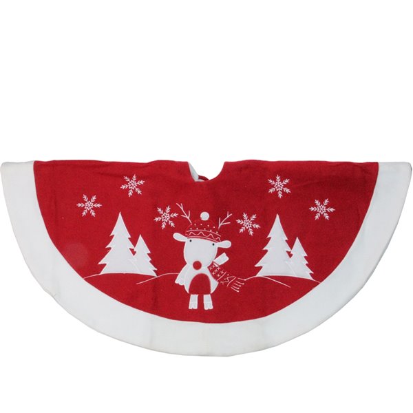 Northlight Winter Reindeer Embroidered Christmas Tree Skirt - 46-in - Red and White