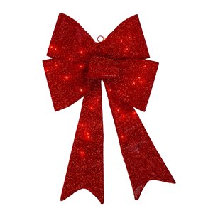Northlight Sparkly Lighted Bow Christmas Decoration - 30-in - Red