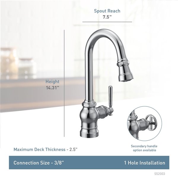 MOEN Paterson Pulldown Single Mount Bar Faucet - Chrome