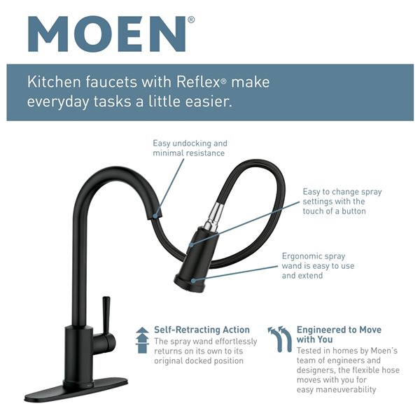 de cuisine à bec rétractable Sleek de MOEN noir mat 7864EWBL RONA