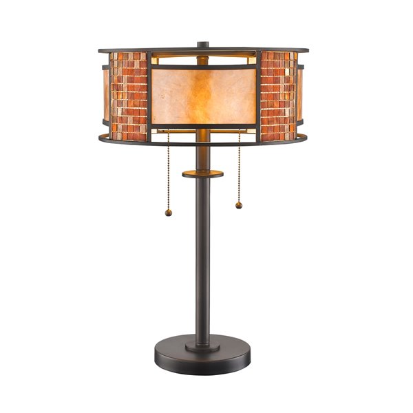 Z-Lite Parkwood 2-Light Table Lamp in Bronze Finish - White Mica and Tile - 22-in