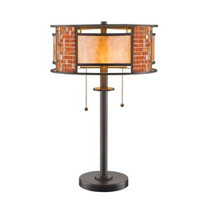 Lampe de table à 2 ampoules Parkwood de Z-Lite, fini bronze, mica blanc et carreaux, 22 po