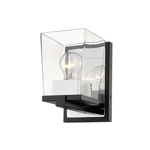 Z-Lite Bleeker Street 1 Light Wall Sconce - Matte Black and Chrome - 6.5-in x 7.5-in x 5-in