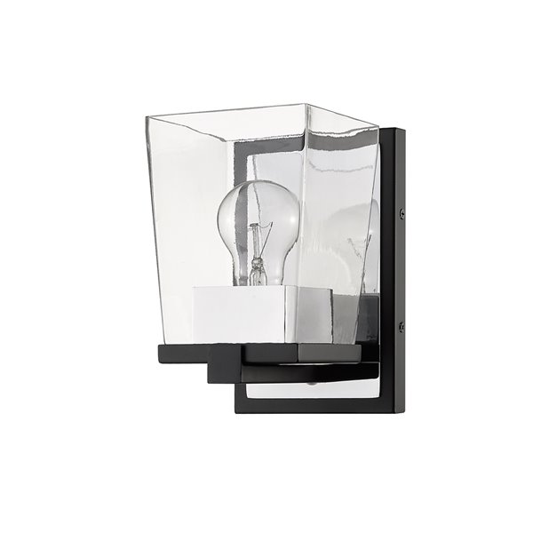 Z-Lite Bleeker Street 1 Light Wall Sconce - Matte Black and Chrome - 6.5-in x 7.5-in x 5-in