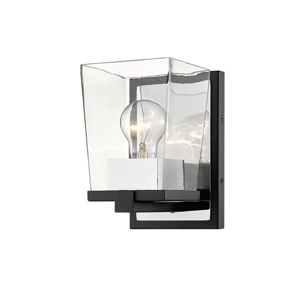 Z-Lite Bleeker Street 1 Light Wall Sconce - Matte Black and Chrome - 6.5-in x 7.5-in x 5-in