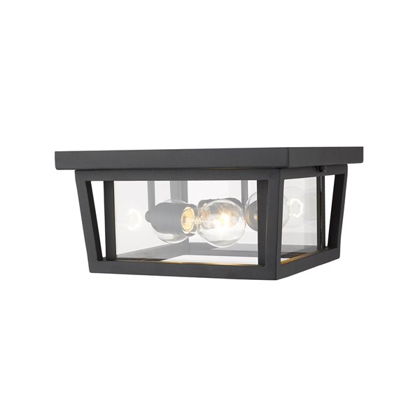 Z-Lite Seoul 3-Light Outdoor Flush Mount Ceiling Light in Black and Clear Glass