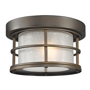 Z-Lite 1-Light Outdoor Flush Mount Ceiling Light - Bronze and White Glass