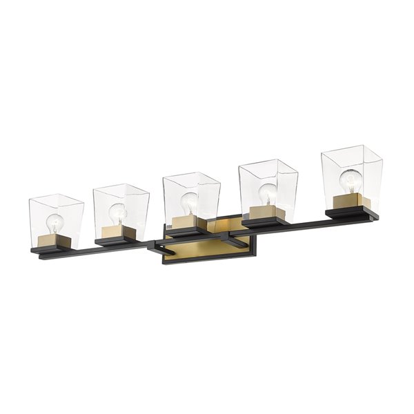 Z-Lite Bleeker Street 5 Light Vanity and Clear Glass - Matte Black and Old Brass