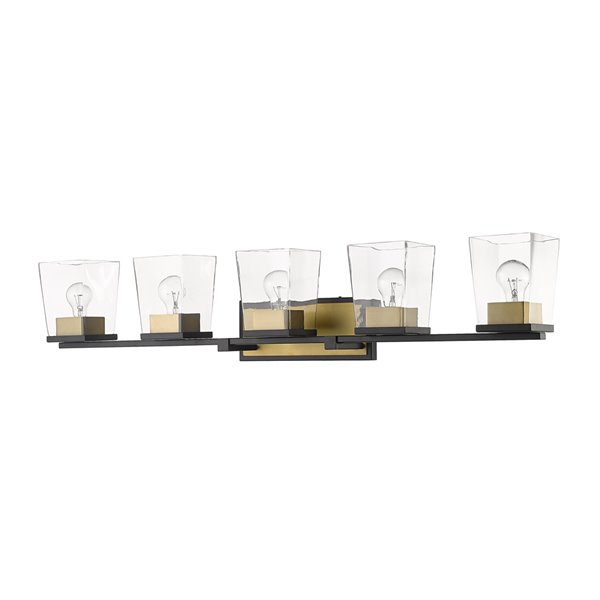 Z-Lite Bleeker Street 5 Light Vanity and Clear Glass - Matte Black and Old Brass