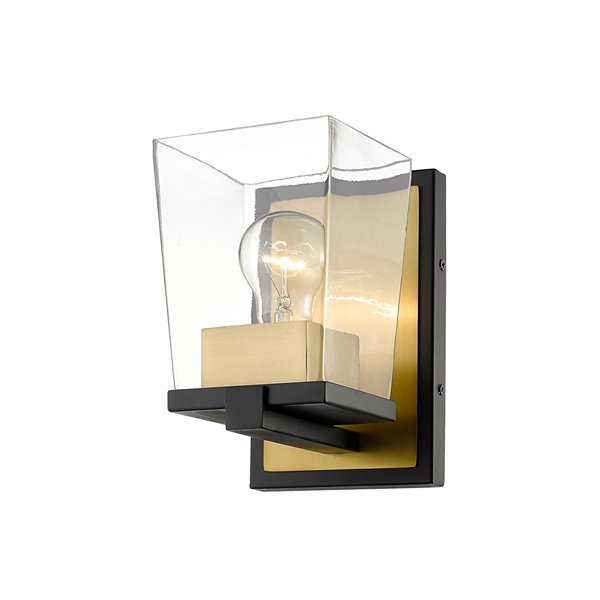 Z-Lite Bleeker Street 1 Light Wall Sconce - Matte Black and Old Brass - 6.5-in x 7.5-in x 5-in