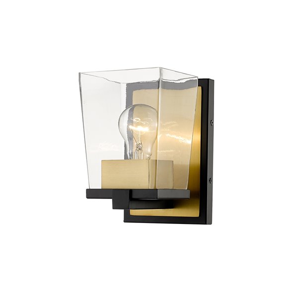 Z-Lite Bleeker Street 1 Light Wall Sconce - Matte Black and Old Brass - 6.5-in x 7.5-in x 5-in