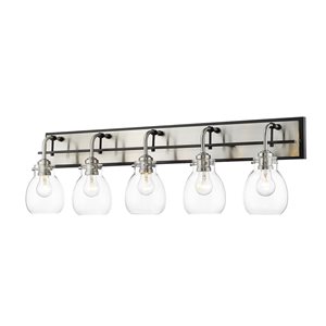 Luminaire de vanité pour salle de bain Kraken de Z-Lite à 5 ampoules, noir mat et nickel brossé