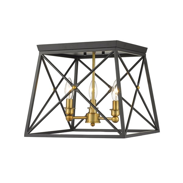 Z-Lite Trestle 3-Light Flush Mount in Black Matte Finish - 14-in x