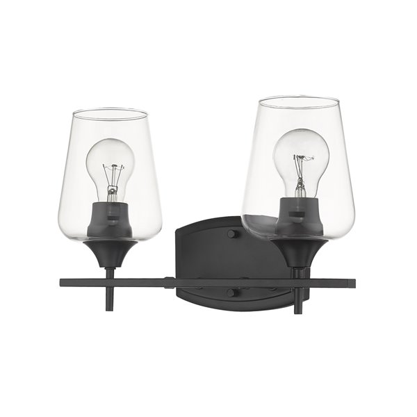 Z-Lite Joliet 2 Light Vanity and Clear Glass in Matte Black Finish