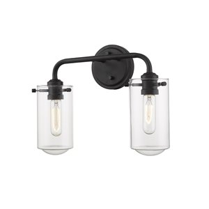 Z-Lite Delaney 2 Light Vanity and Clear Glass in Matte Black Finish