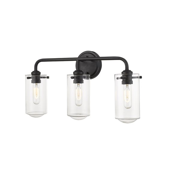 Z-Lite Delaney 3 Light Vanity and Clear Glass in Matte Black Finish